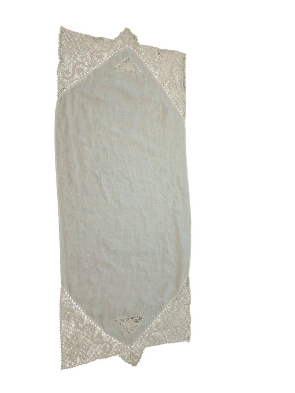 Vintage Linen Lace Table Runner Crochet Filet Lace Cottagecore Farmhouse